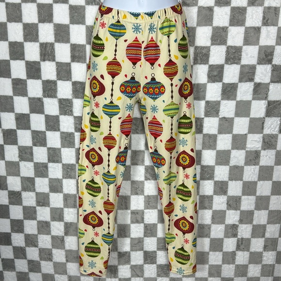 O/S retro print ornament, holiday leggings cream - Picture 3 of 5